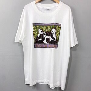 Vintage 90s Human-i-Tees T-Shirt Size‎ 2X Panda Graphic Single Stitch USA Cotton